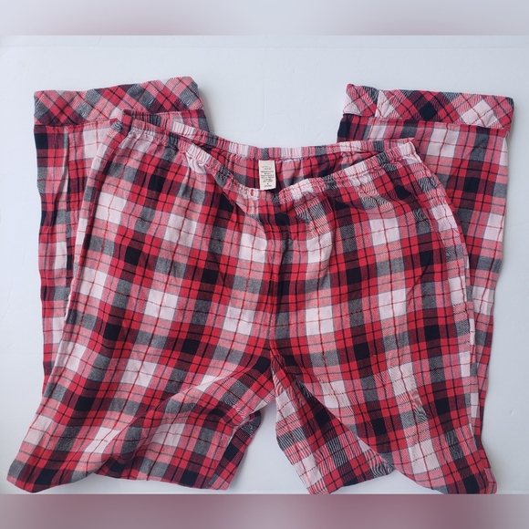 Victoria's Secret Red Shiny Threaded Plaid Fleece Pants!!! - Picture 2 of 11